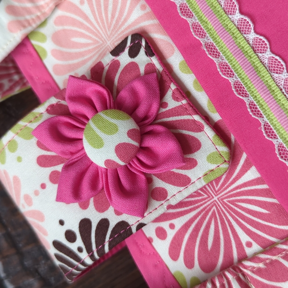 Handmade Pink & Green 18" American Girl Doll Sized Tote Purse Bag Holder - Picture 2 of 11